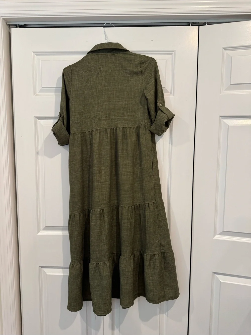 Max Studio London Olive Green Tiered Maxi Dress XS Boho